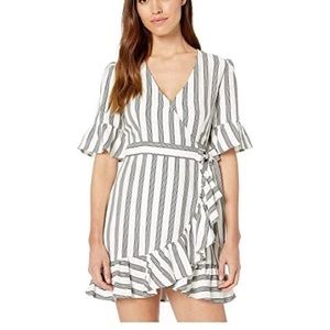 1 STATE Flounce Sleeve Regency Stripe Wrap Dress